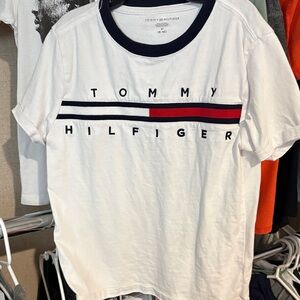 Tommy Hilfiger White Tee with Navy and Red Accents